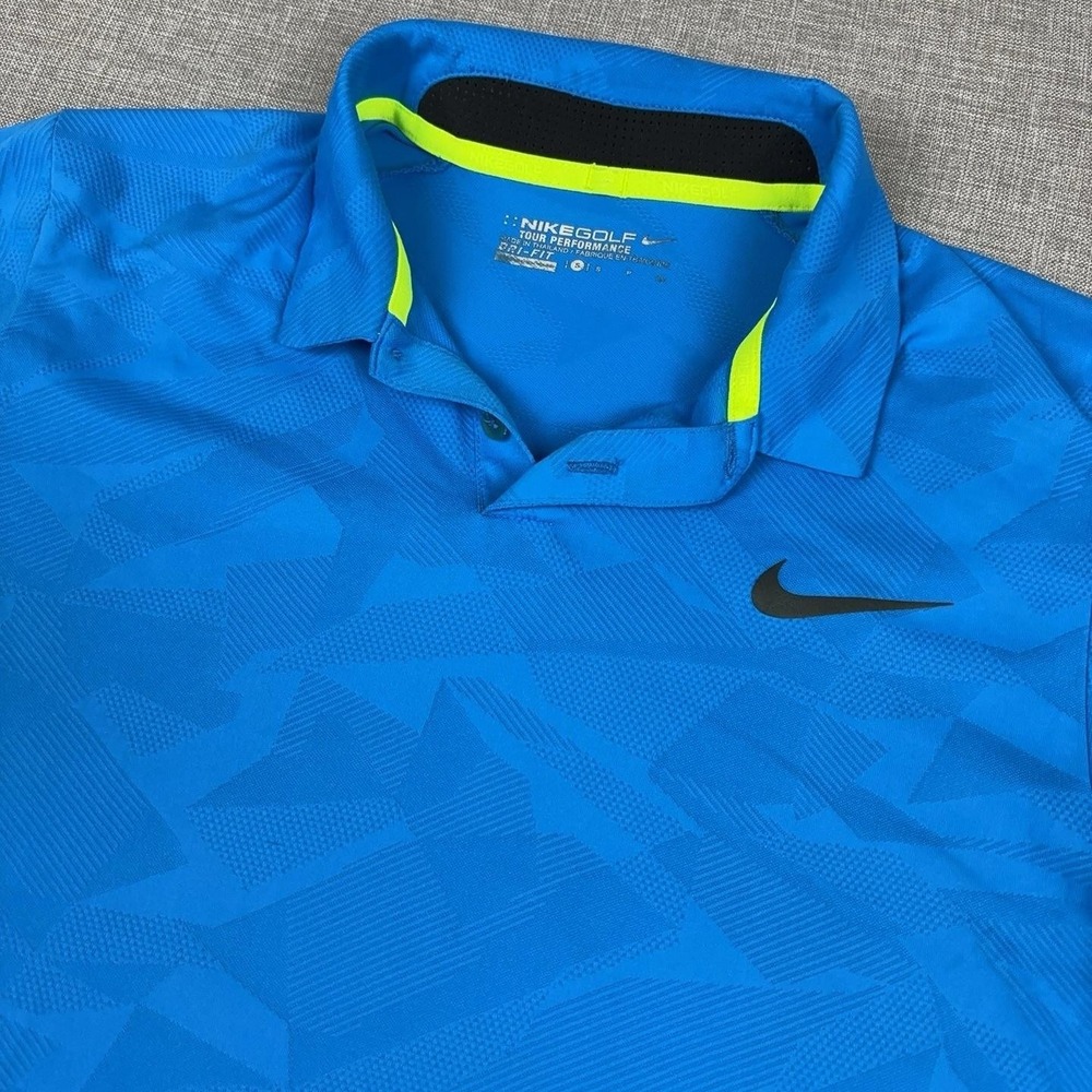 Nike Mobility Camo Jacquard Golf Polo Mens S Blue Volt 685717-406 Dri-FIT